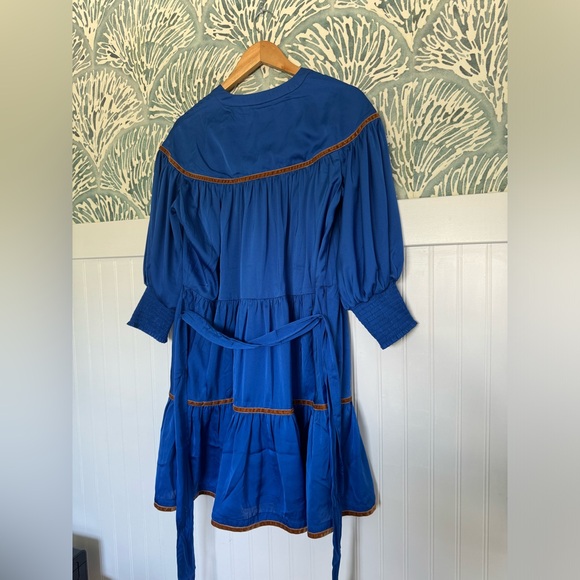 NWT Alden Adair Size S Royal Blue Polyester Half Button Tiered Long Sleeve Dress - Picture 6 of 6
